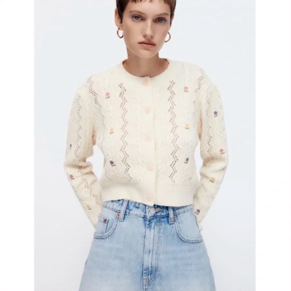 ZARA FLORAL EMBROIDERY CARDIGAN NWT